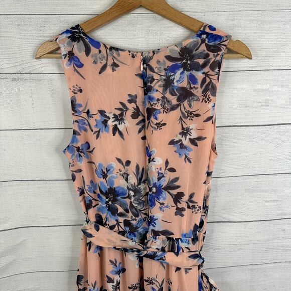 Eliza J Womens 10 High Low Floral Faux Wrap Sleeveless Midi Dress Pink Blue - Picture 6 of 11